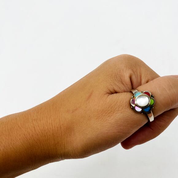 Sterling Silver Colorful Flower Ring - Picture 2 of 6